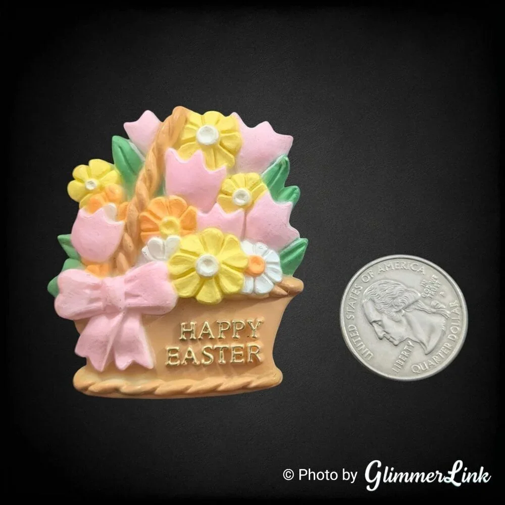 Vintage American Greetings Happy Easter Basket Flowers Brooch